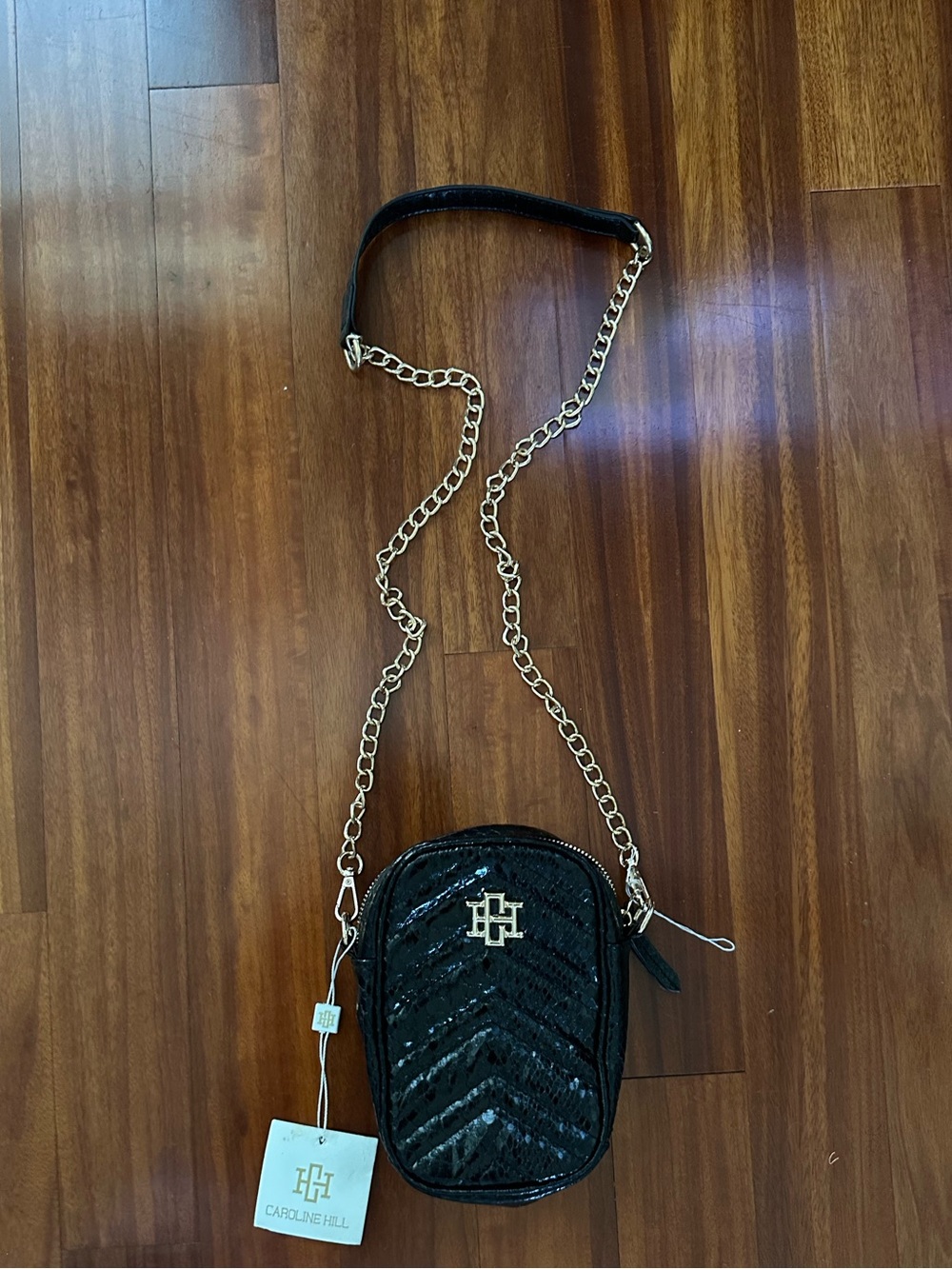 Caroline Hill Black Quilted Sequin Crossbody with Gold Chain